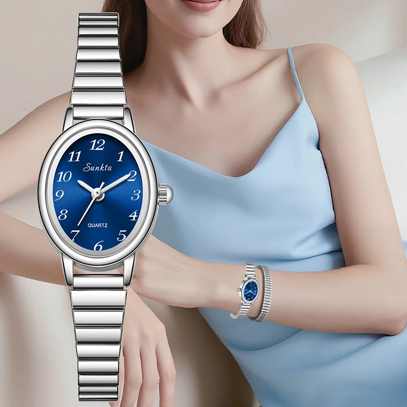 

Sunkta Elegant Woman Watch Luxury Casual Stainless Steel Strap Dress Ladies Watches Grace Easy Read Quartz Wristwatch Gifts Box