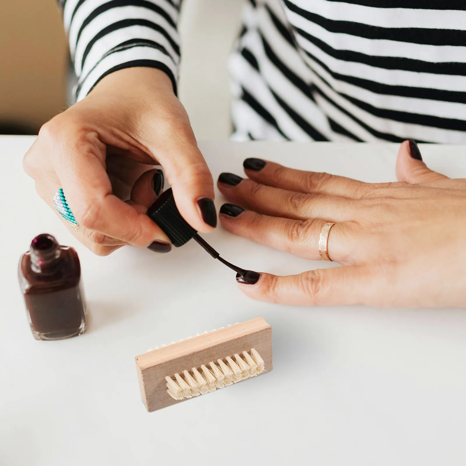 

Wood Handle Natural Bristle Nail Brush 10x45x4cm Double Sided Smooth Round for Foot Hand Washing Spa Massage Care Utility