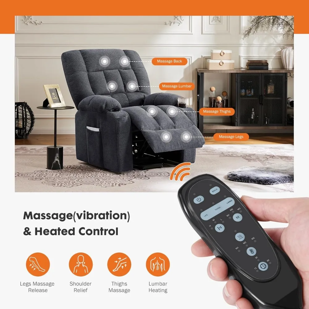 Fauteuil inclinable avec massage et chauffage par vibration, siège de cinéma maison avec support lombaire, chaises élévatrices électriques réglables