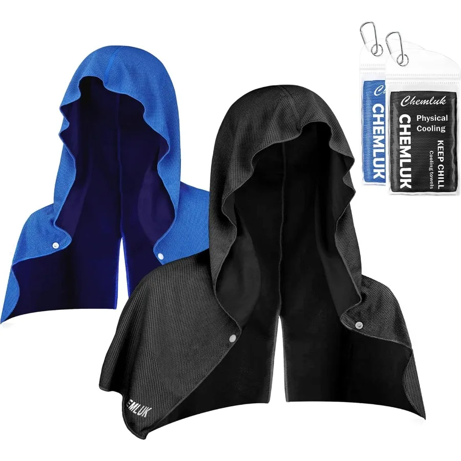 

2 Packs Cooling Hoodie Towel: Cooling Towels for Neck and Face QuickDry Absorbent Soft Breathable Sweat Neck Wraps Instant Cool