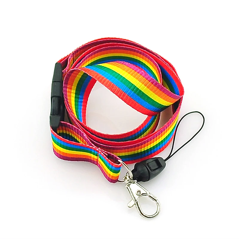Rainbow Stripes Lanyard Neck Strap Rope Mobile Cell Phone ID Card Badge Holder with Keychain Keyring Anti-lost 6pcs/lot Designer