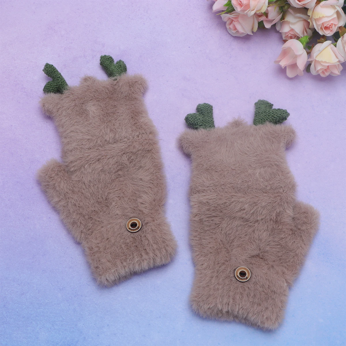 

1 Pair Kids Warm Gloves Half-Finger Winter Hand Protectors For Children Soft Durable Touchscreen Friendly Pink Love Design