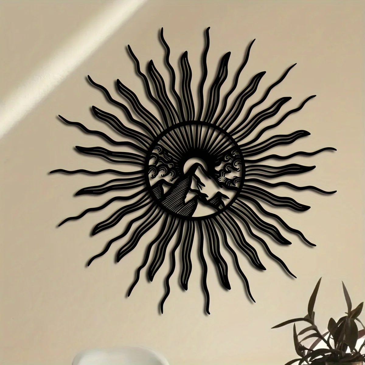 Sleek Metal Art of The Sun And Mountains - Durable for Indoor And Outdoor Wall Decoration