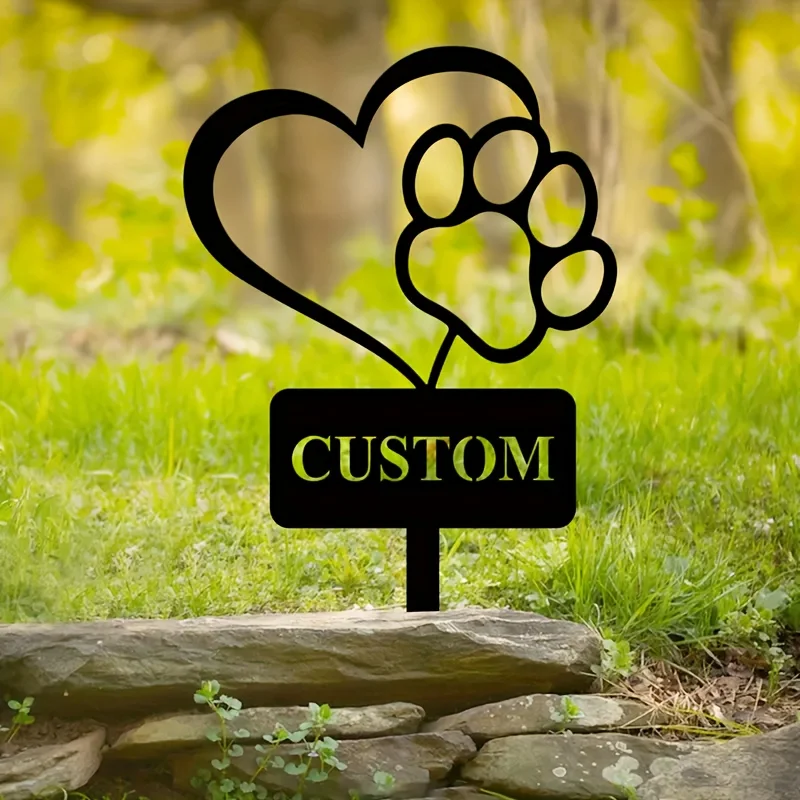 Piquet commémoratif personnalisé en forme de patte de chien, piquet de jardin en fer pour chien, piquet de cour personnalisé avec nom de chien, commémoration d'animal de compagnie en fer