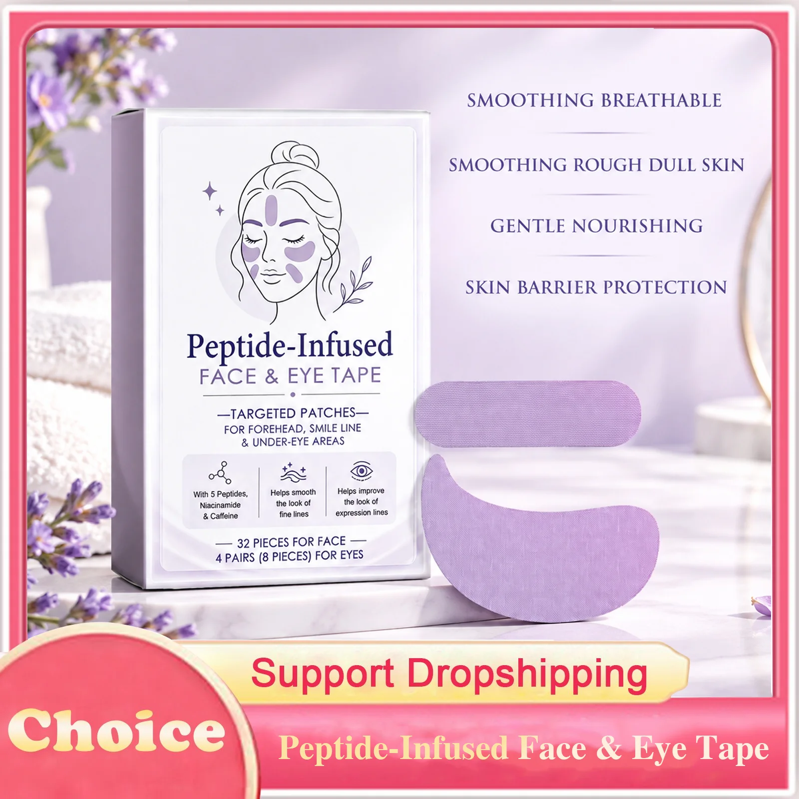 Peptide-Infused Face & Eye Tape Fade Fine Lines Lifting Firming Anti Dryness Skin-Friendly Deep Moisturizing Hydrating Skin Care