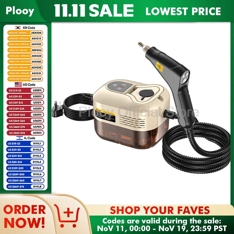 110/220V 1500W High-Power Portable Steam Cleaner with 15s Quick Warm-Up, Pressure Washer Handheld Car Washer Machine for Home