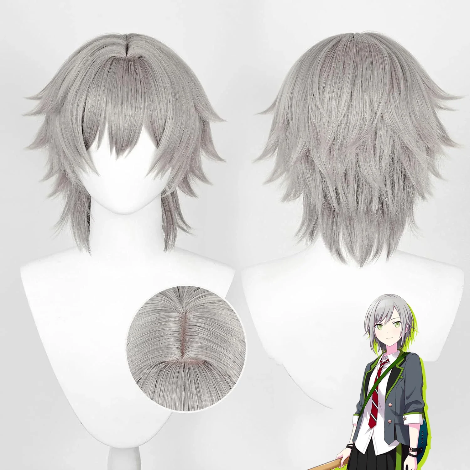 

Игровой проект Sekai, красочный сценический парик Hinomori Shiho для косплея, унисекс, короткие светло-серые термостойкие парики для волос на Хэллоуин