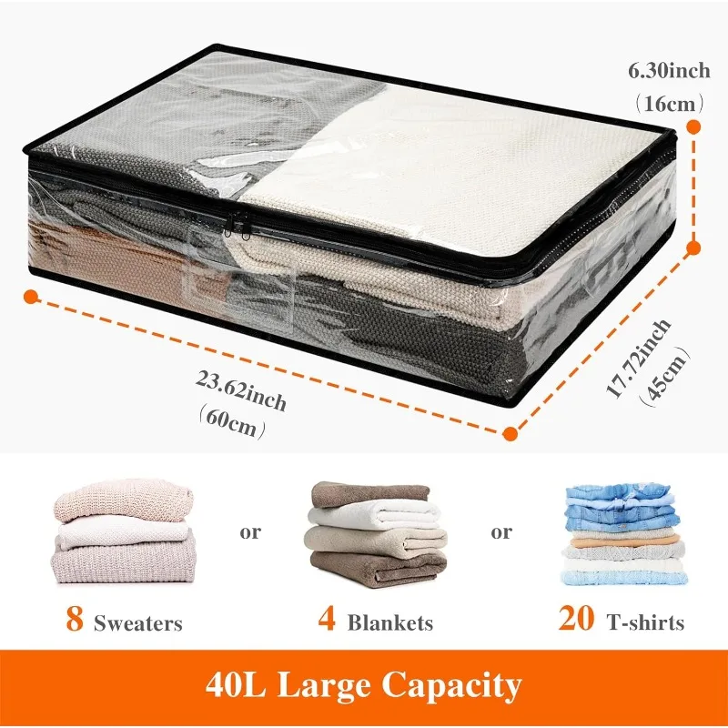 5 Pack Underbed Storage Bags 75L Foldable Clothes Bag Large Capacity Storage Containers with Clear Window Reinforced