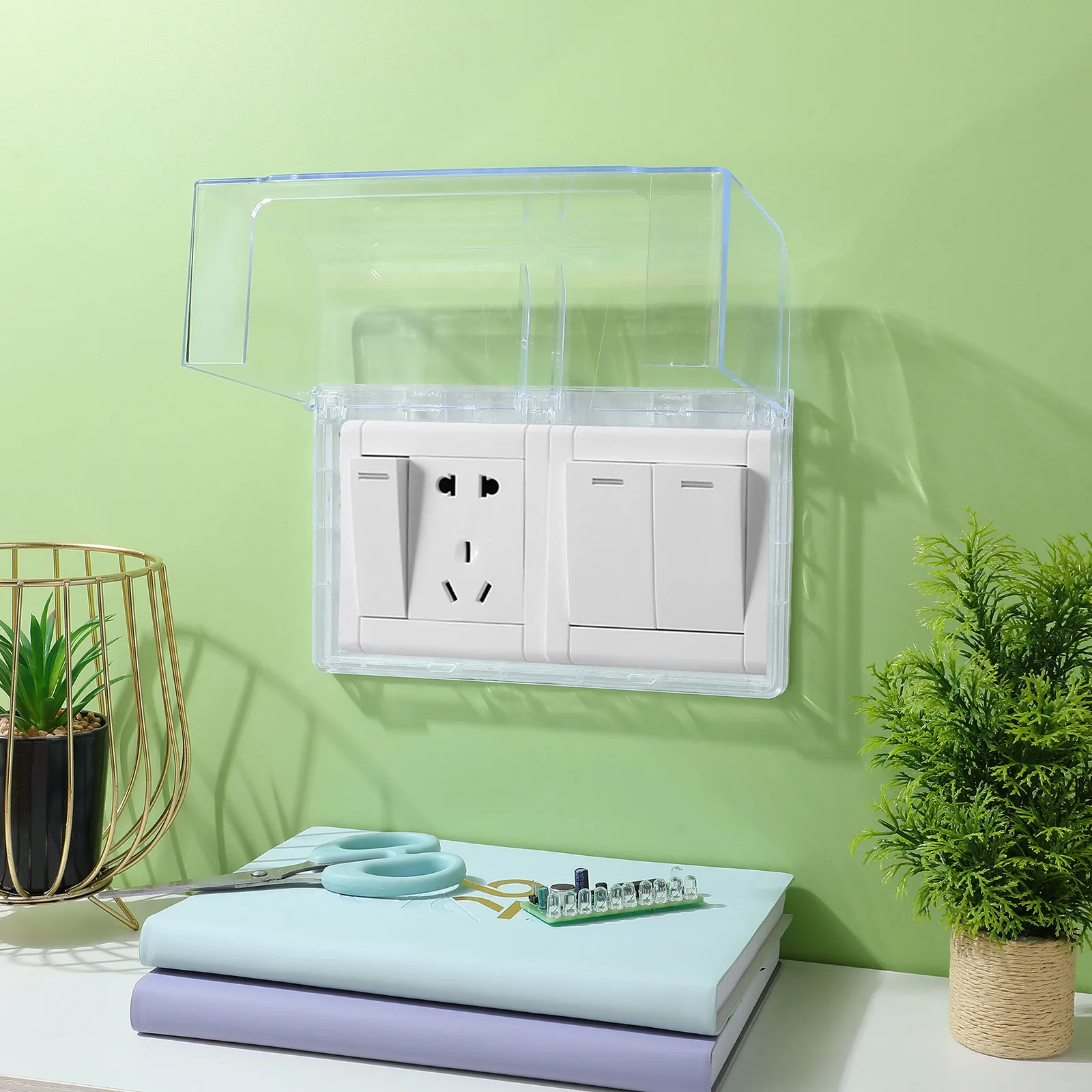 

1 шт. Утолщенная двухпозиционная крышка для розетки, самоклеящаяся, водонепроницаемая, защищающая от брызг, для наружного использования, для ванной и кухни