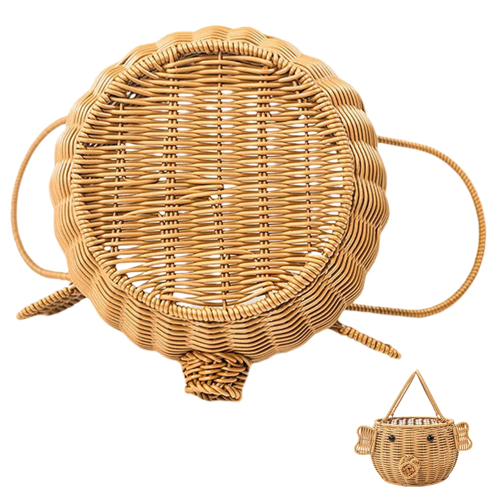 

Cartoon Pig Design Fruit Snack Storage Basket For Kitchen Office Organizing Sundries Imitation Rattan Woven Basket