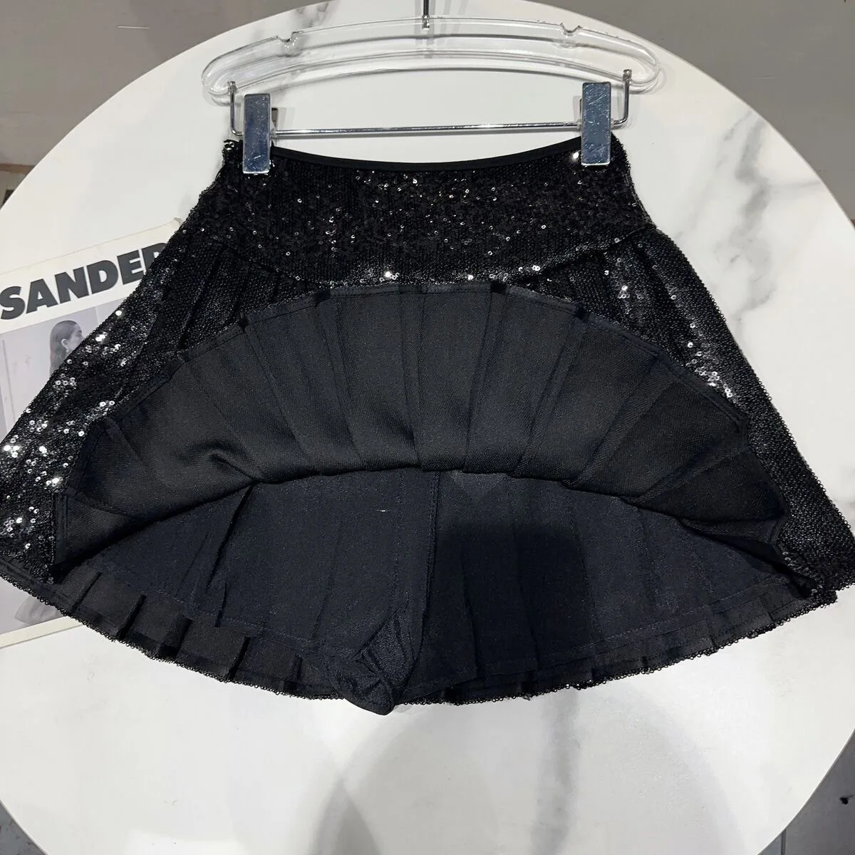 Pleated Skirt Girls Shiny Spring Autumn New Fashion Sequin Elasticity Pleats 2024 Childrens Clothing Fashion Korean