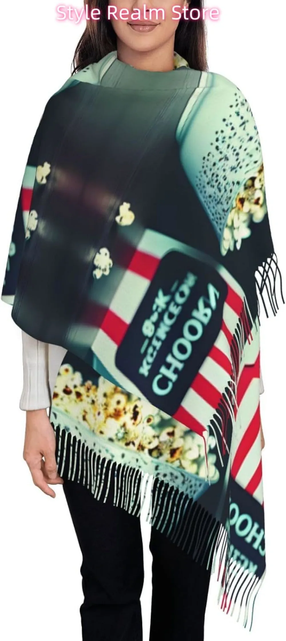 

Movie Clapboard And Popcorn Print Polyester Scarf Breathable Fashion Accessory For Travel And Everyday Wear
