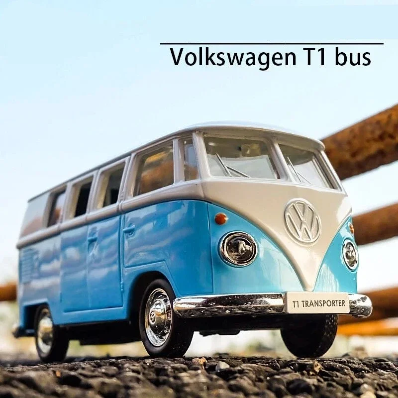 1/24 Volkswagens T1 Alloy BUS Model Diecast Metal Toy Vehicles Car Model Collection Sound Light Birthday Gift Toy