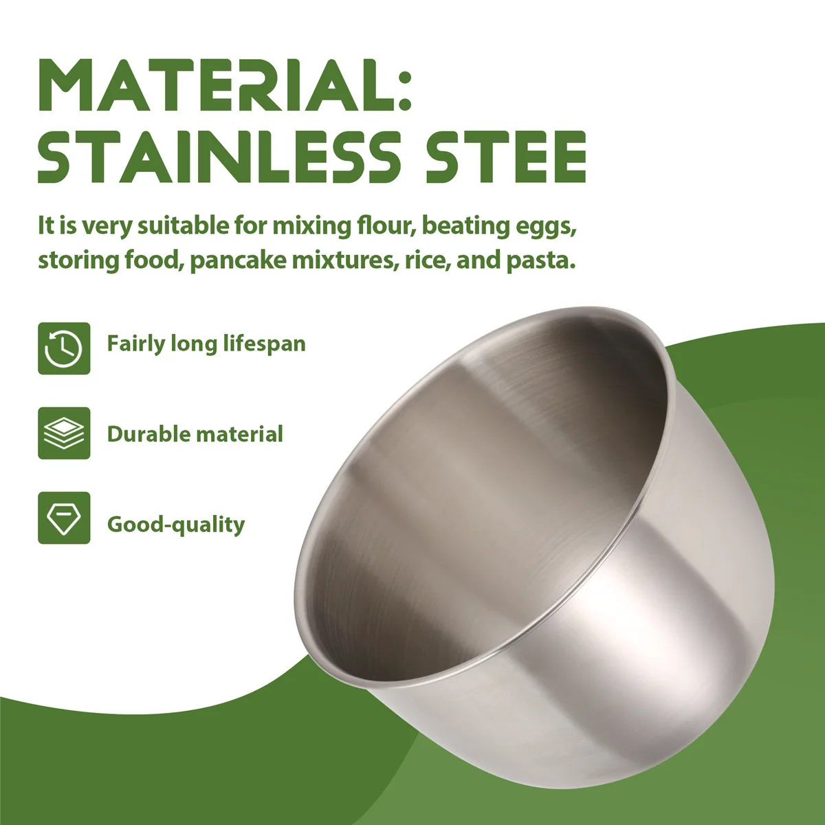 A24I Kitchen Stainless Steel 304 Mixing Bowl Deep Design Cooking Baking Cake Bread Salad Kitchen Mixer Bowl, 3600ML