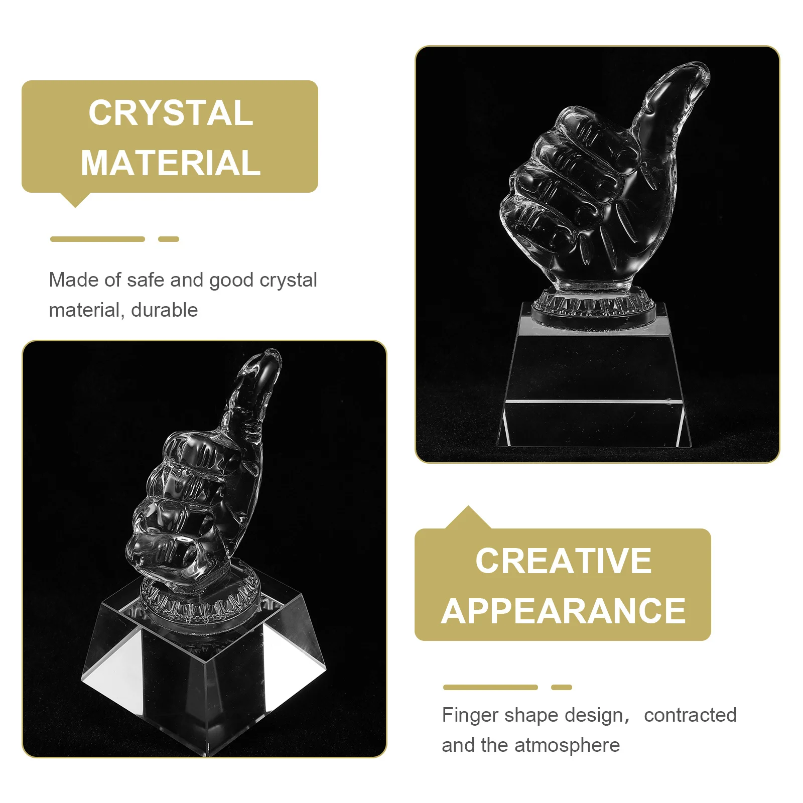 

Crystal Trophy Transparent Award Trophy Delicate Prize Accessory for Campus Activity Courtyard Decoration Hand-Shaped Crystal