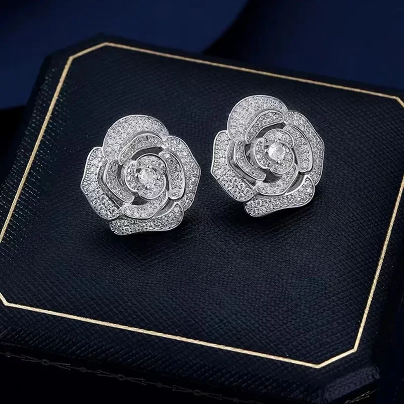 Charm Flower Moissanite Diamond Stud Earring For Women Bridal 100% Real 925 Sterling Silver Jewelry Engagement Wedding Earrings