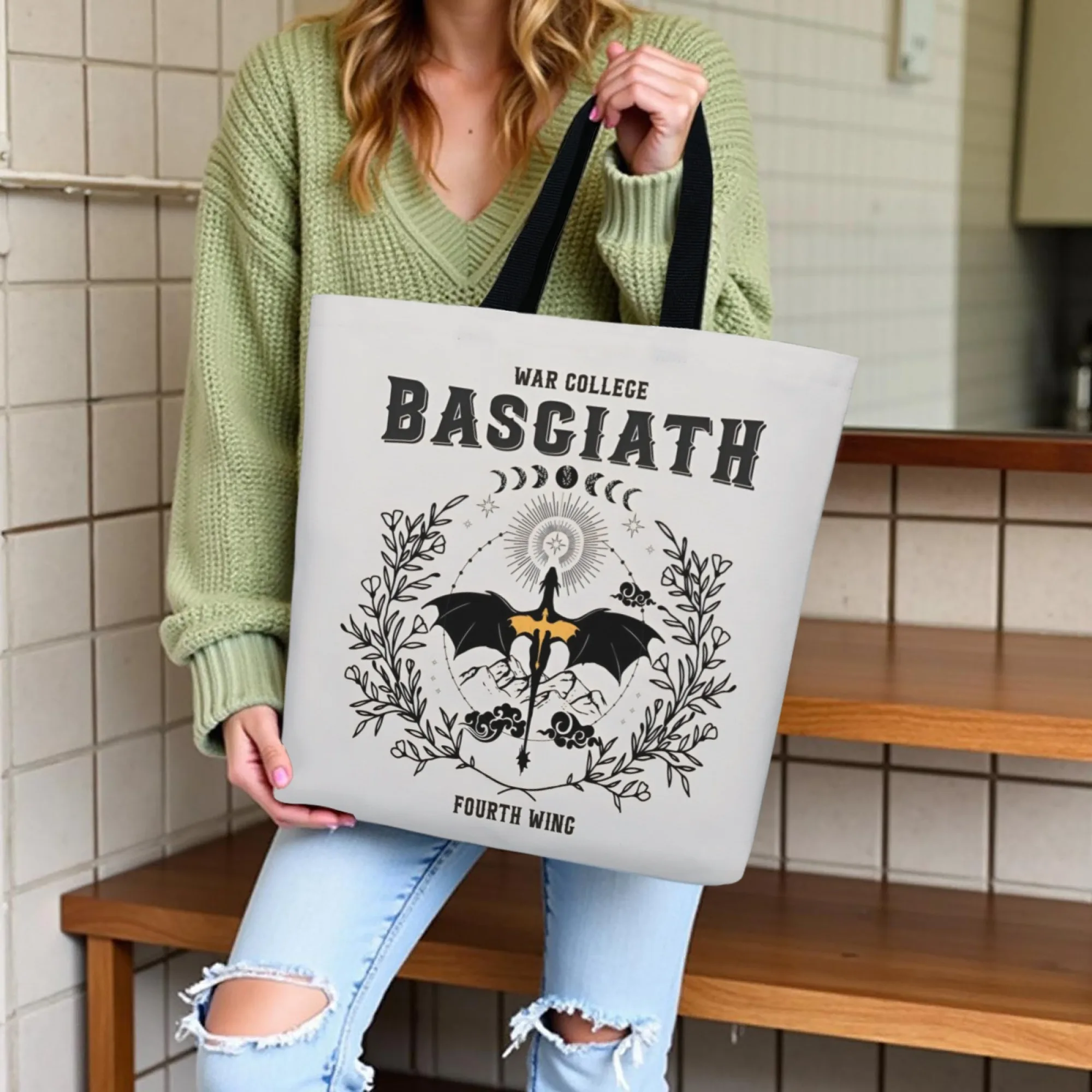 غريب الأطوار باسياث الحرب كلية التنين حمل حقيبة قماش قابلة لإعادة الاستخدام حقيبة كتف هدية للأصدقاء الذين عشقون تصاميم الجناح الرابع #1