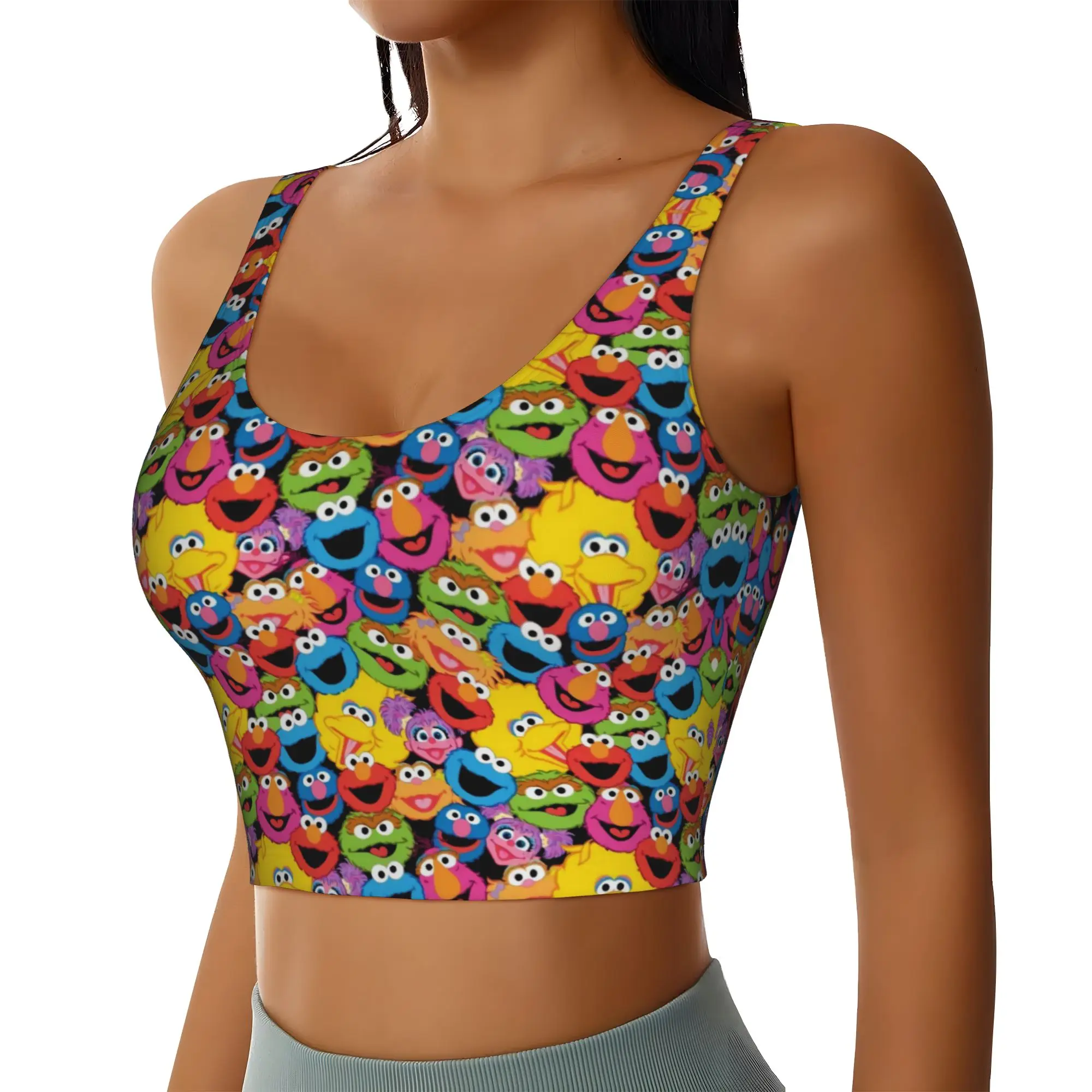 Custom High Impact Cookies Anime Monsters Sports Bra Women Elmo Cartoon Gym Workout Yoga Crop Top