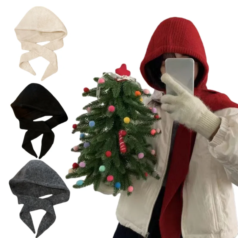 Weibliche Winter Herbst Sturmhaube Hut Schal Schal 2-in-1 Kapuze winddicht warm Ohr Hals Abdeckung Strickmütze