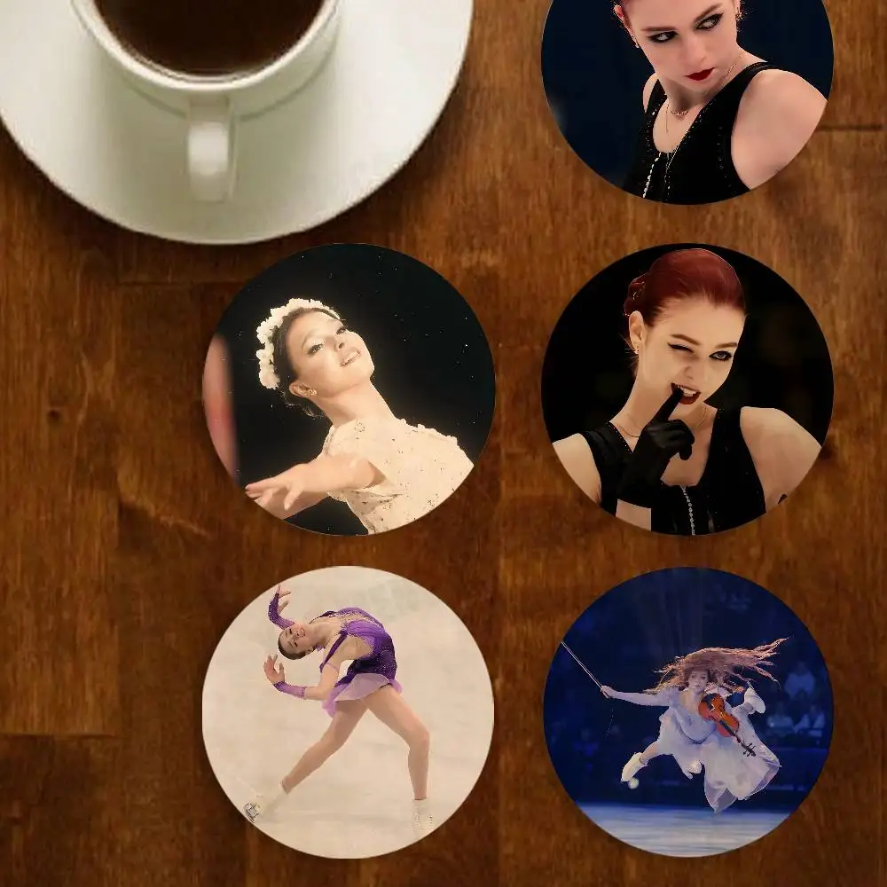 Russia Figure Skating Athlete Sports Elegant Wooden Coaster Handcrafted Wood Grain Perfect for Coffee Tea Home Bar Decor