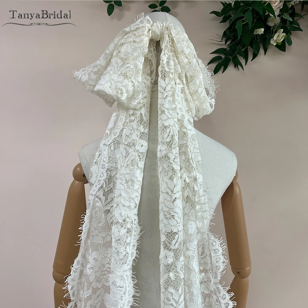 Victoria Lace Bow Veil With Long Ribbon ,Wedding Veil With Comb   DV086