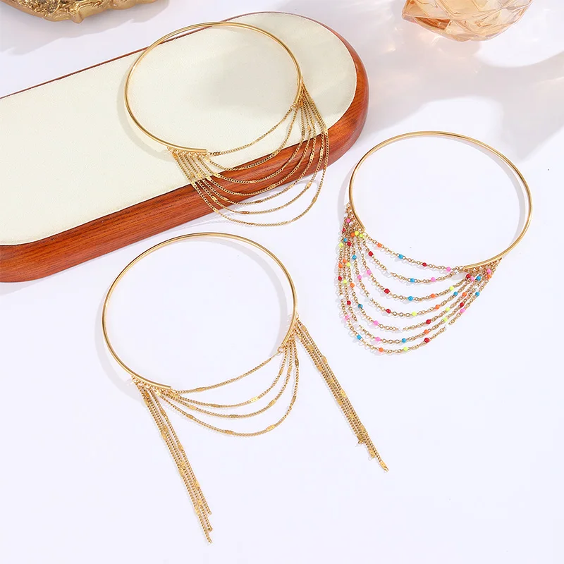 Letdiffery Bohemian Classic Tassel Multi-layer Chain Arm Bracelets Women Stainless Steel Gold Color Cuff Bangle Body Jewelry