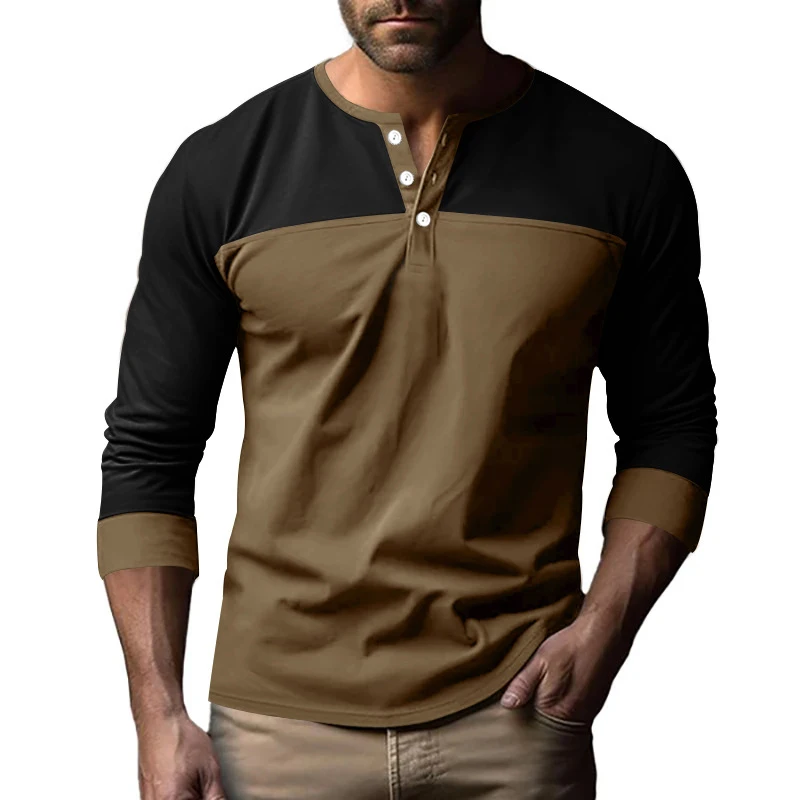 

European and American Cross Border 2024 Autumn New Product Men's Open Button Round Neck T-shirt Fashion, Leisure and Comfortable