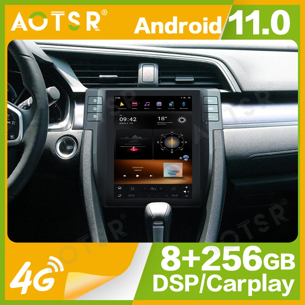 10.4'' Qualcomm 8 core For Honda Civic 2016-2019 Car Radio Multimedia Player Android 11 Auto GPS Navigation Wireless Carplay DSP