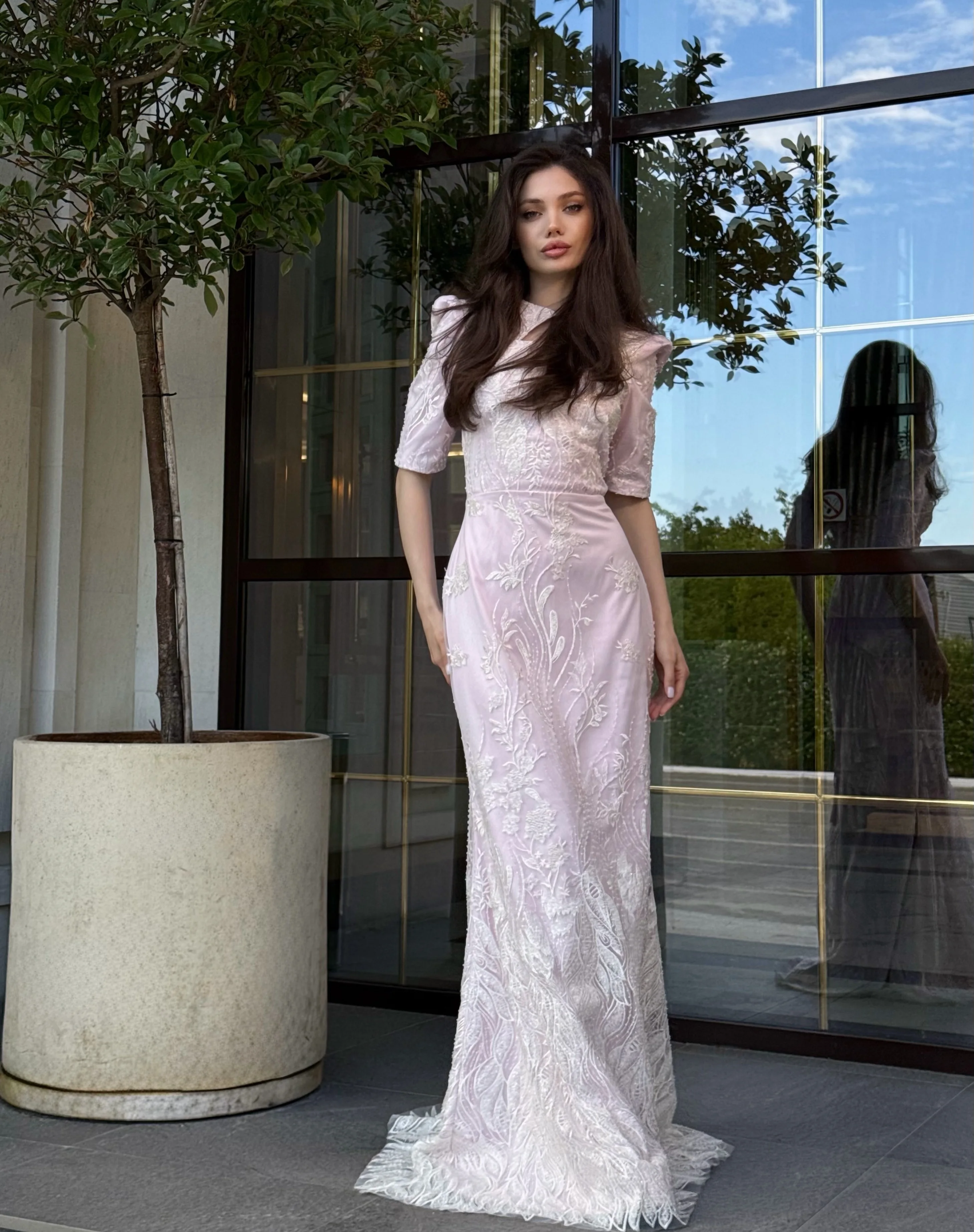 

Arabia Exquisite Mermaid Pink Bridal Party Handmade Appliques Beads Crystal Saudi Arabic Elegant Occasion Gowns Customized
