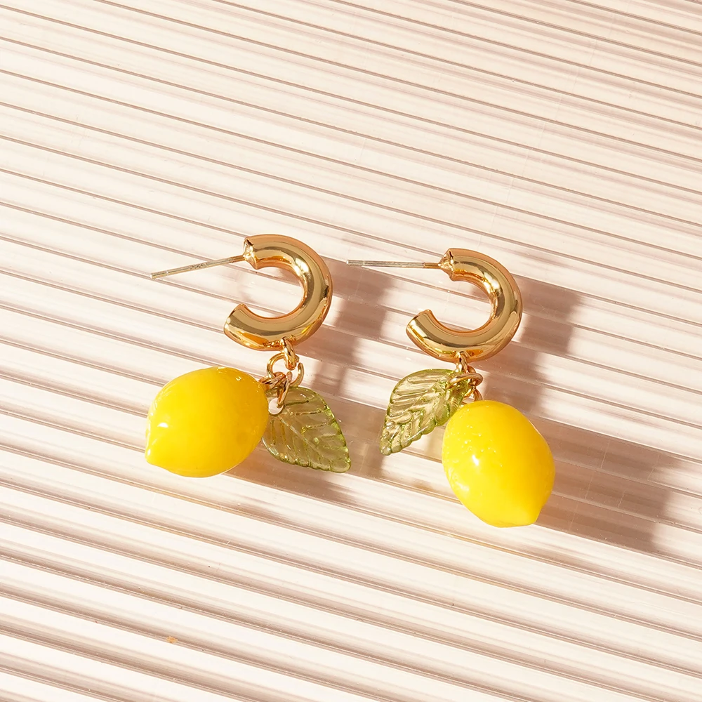 

Summer Vacation Cute Yellow Lemon CC Earrings for Girls Bohemia Style Colorful Jewelry Accessory Perfect for Holiday Gift