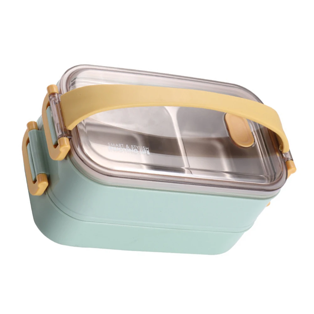 

Thermal Lunch Box Stainless Steel Divided Grid Containers Green Color Leak Proof Food Container For Students Office Workers