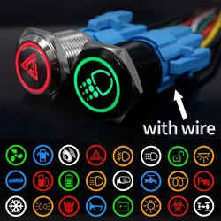 Interruptor de botón de Metal personalizado con cable, láser luminoso, resistente al agua, momentáneo, 12V, 220V, 5V, azul, 16mm, 19mm, 22mm