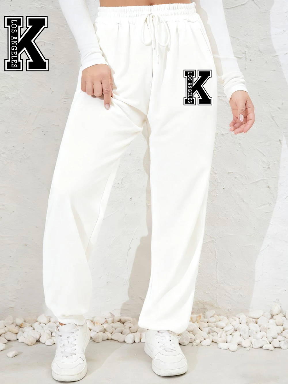 لوس أنجلوس رسالة K الطباعة Sweatpants المرأة جيب بنطال رياضي فضفاض كل مباراة مرونة الخصر بنطلون الشارع الملابس النسائية