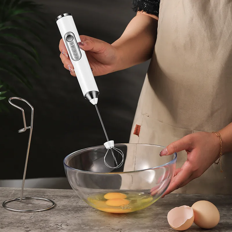 

Handheld Double Stick Electric Frother Portable Egg Beater USB Rechargeable Coffee Milk Three Speed Control Egg White Whipped