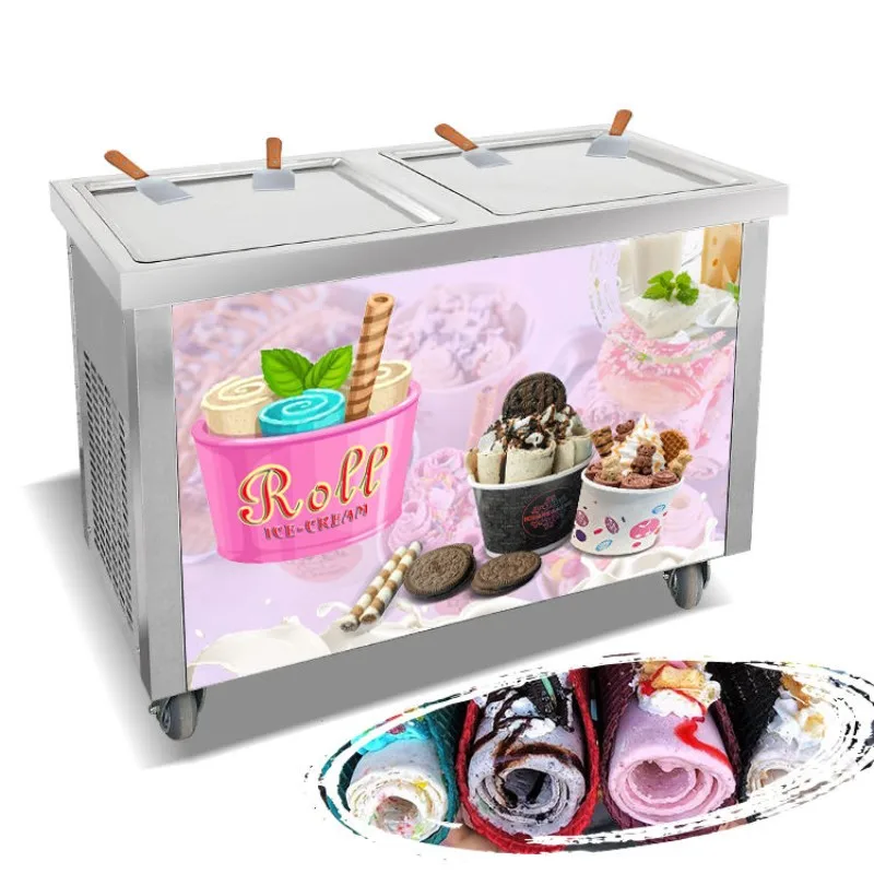 Commerical Double Square Pan Fried Ice Cream Machine 110V 220V Thai Stir Fry Ice Cream Rolls Machine For Cheap Prices