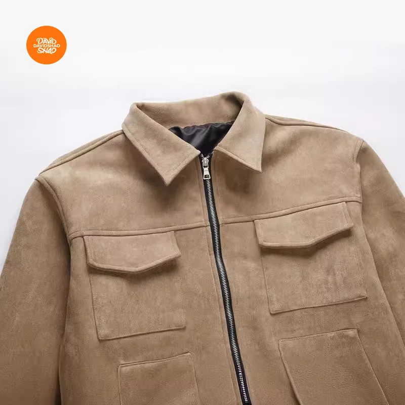

DAVIDSHAO Premium Quality EU US Size Vintage High Street Luxury Casual Wear Branded Men Women Large Pocket Suede Zipper Jacket