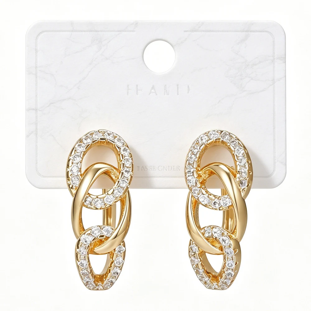 Harong Classic Interlocking Chain-Style Earrings Ladies' Three Ring Pendant Earrings Set With Natural Zircons Luxury Jewelry