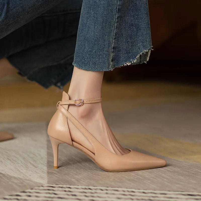 Heels Women 2023 Spring Solid Colors Pointed Medium Heels Fashion Elegant Casual Shoes Party Sandals Pumps Talon Zapatos