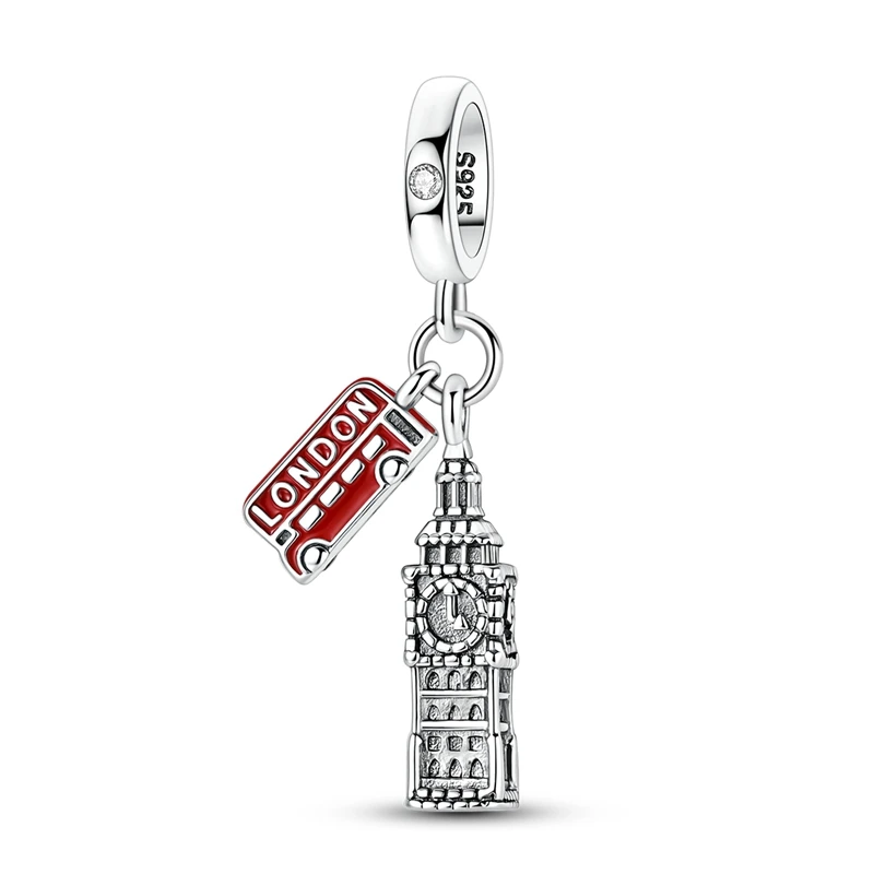 New 925 Sterling Silver Big Ben Charms Beads CZ Zircon Dangle Fit 3mm Original Bracelet DIY Women Jewelry Gifts