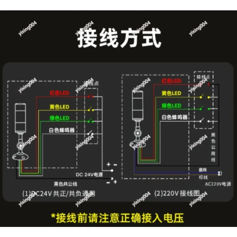 3 Color LED Tower Indicator Light, 24V Flashing Multilayer Warning Lamp for Industrial Machine