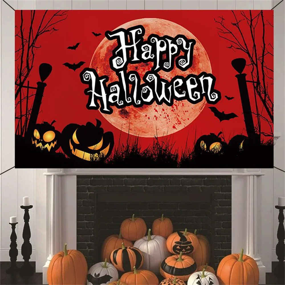 Halloween Decoration Horror Backdrop Banner Party Outdoor Background Skeleton Pumpkin Curtain Home Decor Photography Props