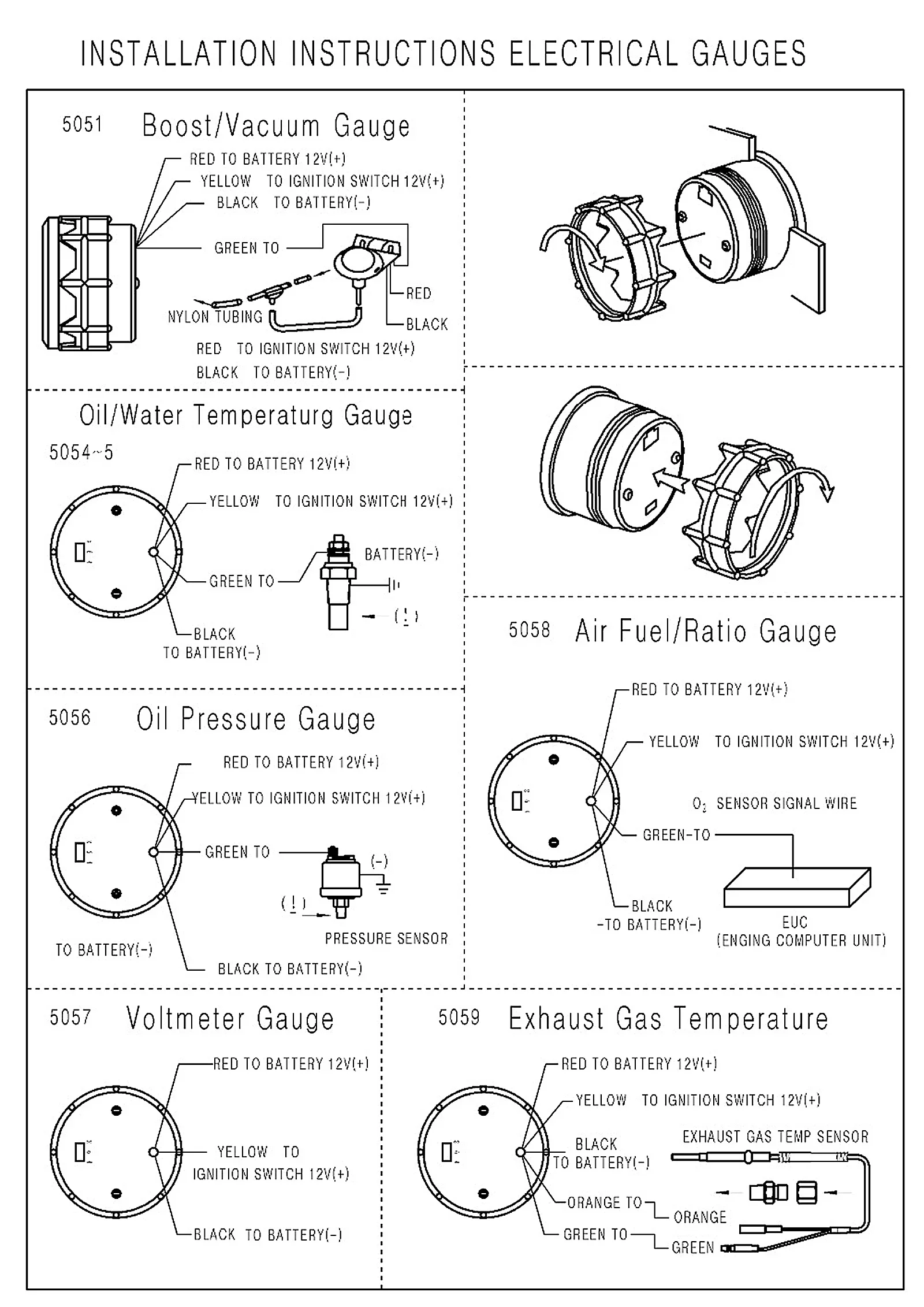 2'' 52mm Rennwagen-Anzeigeinstrumente: Wassertemperatur, Öltemperatur, Voltmeter, Öldruck, Vakuum, Ladedruck, Luft-Kraftstoff-Verhältnis, EGT-Messgerät – Detail 5