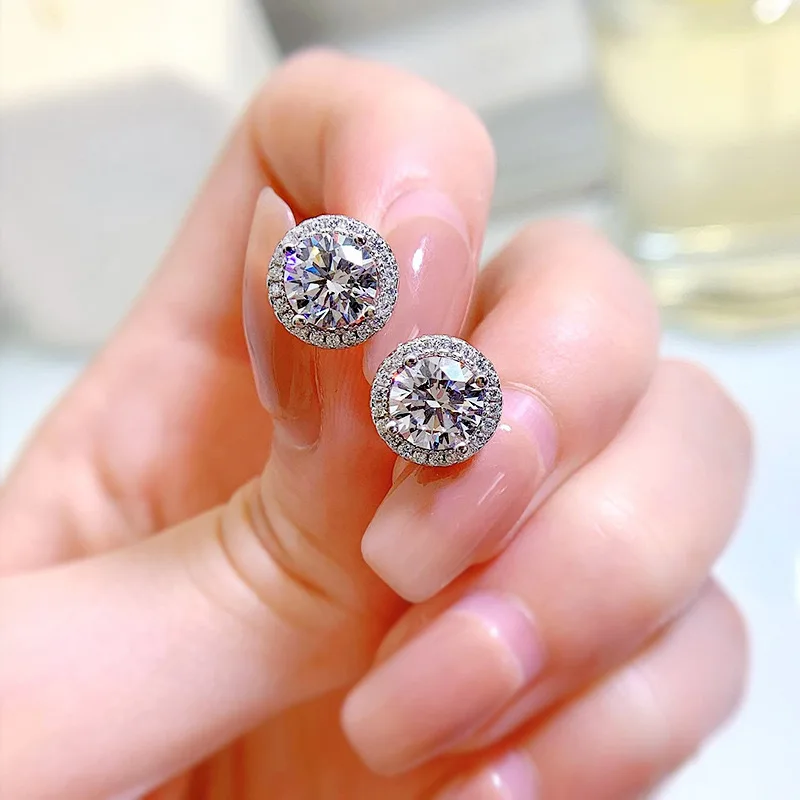 Luxury Stud Earrings for Women Romantic Elegant Female Daily Earrings Simple White Zircon Crystal Round Jewelry Ear Accessories