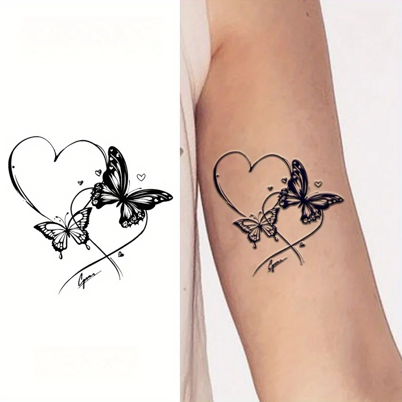 

5 шт. полупостоянная временная татуировка в форме сердца бабочки, реалистичная темно-синяя, долговечная, 1-2 недели, профессиональный класс