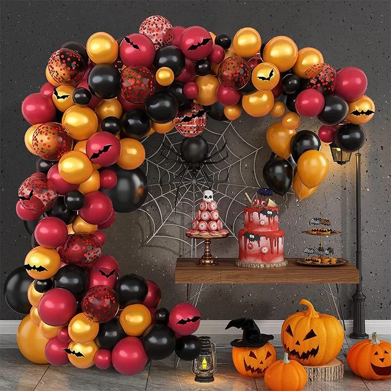 Halloween Balloon Garland Arch Kit Burgundy Black Gold Balloons For Harry Potter Birthday Party Halloween Decorations Supplies