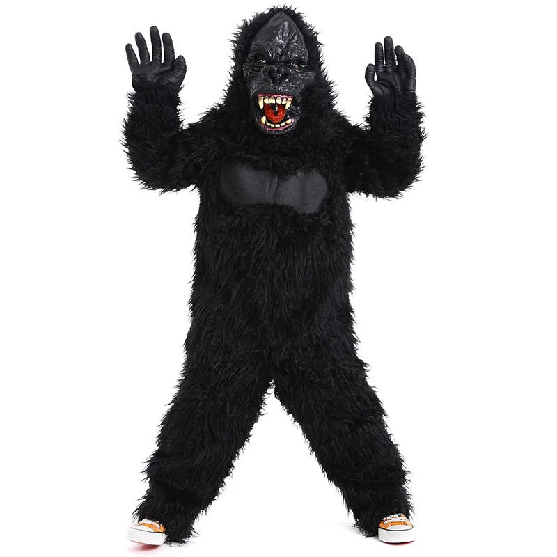 2025 New Arrival Child Brave Furry gorilla Animal Onesie Halloween Cosplay Black Men Gorilla Costume