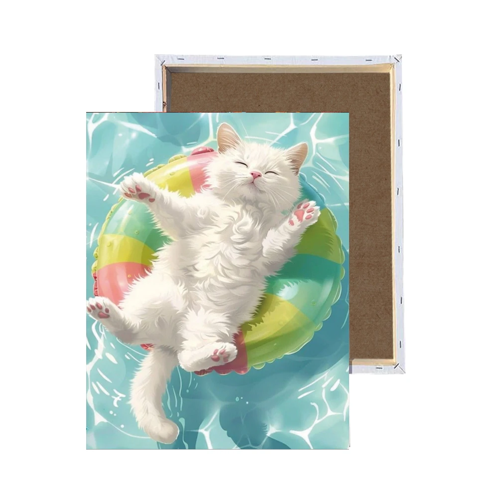 

GATYZTORY 5d Diamond Painting With Frame Full Square&Round Animal White Cat DIY Diamond Embroidery Art Kit Decoration Home