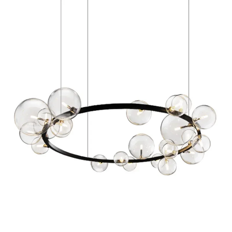 Chandelier for Kitchen Dining Living Room Suspension Ceiling Light Fixture Glass Bubble Ring Hanging Pendant