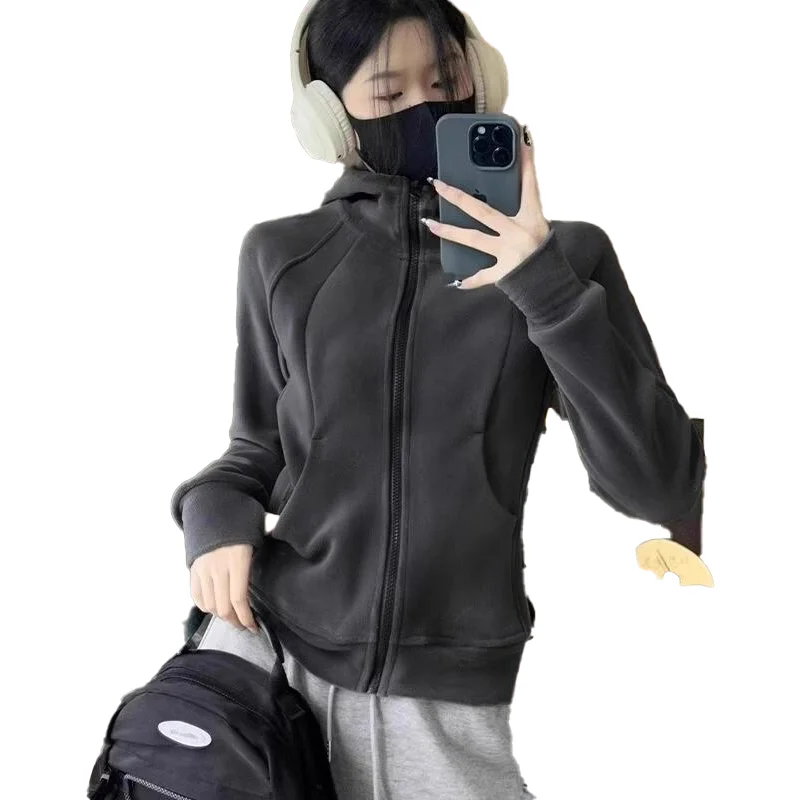 Sudadera con capucha de invierno para mujer, Sudadera con capucha con forro polar y cremallera, chaqueta informal de manga larga, prendas de vestir exteriores para Otoño e Invierno