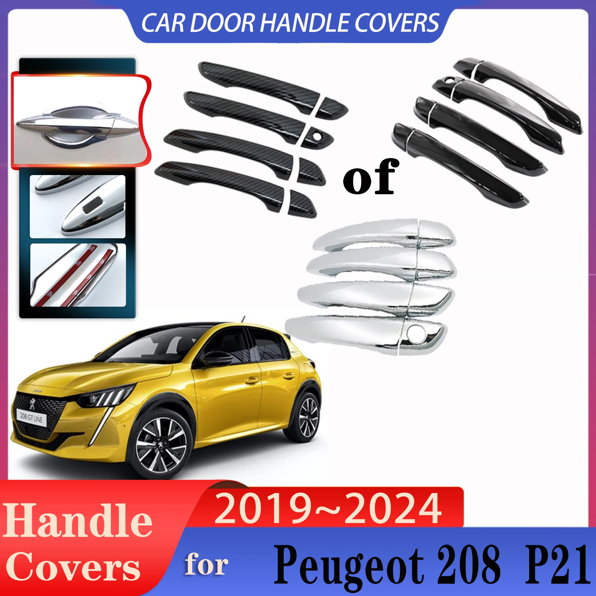 For Peugeot 208 Accessories P21 2019~2024 Car Door Handles Covers Exterior Scratch Protective Decor Luxury Rustproof Accessories